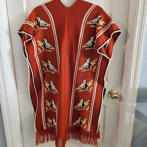 Vintage Fringed Tie Front Knit Poncho Sweater Vest Unbranded - Picture 3 of 6